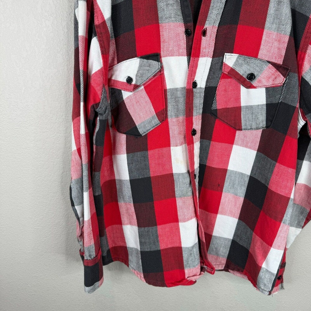 Jim Catfish Hunter Men's‎ Flannel Button Up Shirt Long Sleeve Red/Black/White 16 - Picture 6 of 16